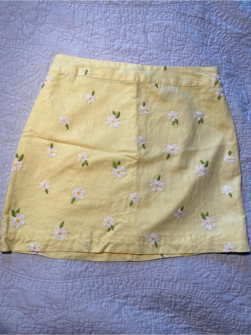 Forever 21 Yellow Mini Skirt with White Floral Embroidery